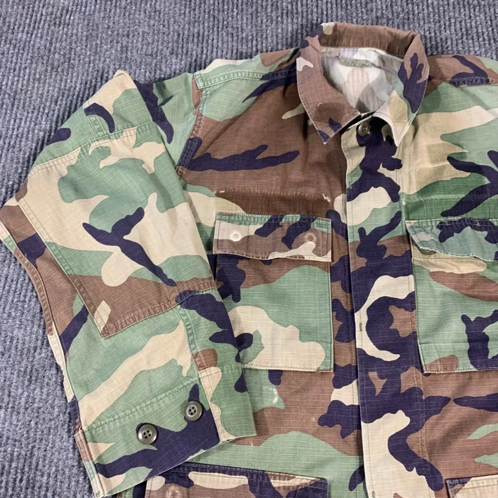 US Army Hot Weather Combat Coat Mens Small Brown Green Woodland‎ Camo Military